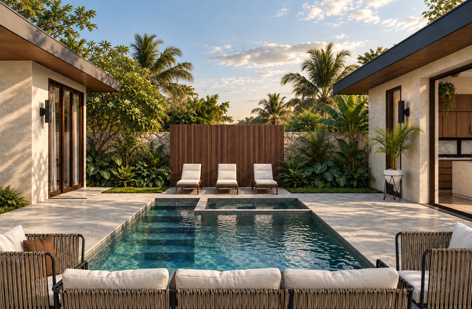 Villa Palmera private pool with sun loungers